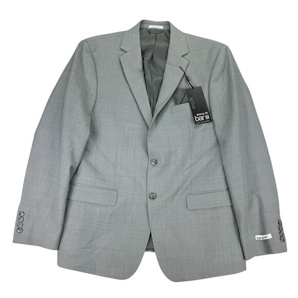 Bar III Mens Skinny Fit Sharkskin Stretch Suit Jacket Light Gray 44R - Picture 1 of 5